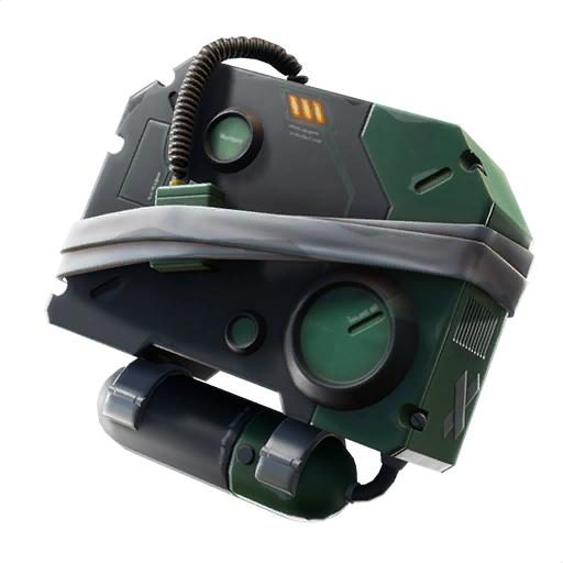 A GPU-like back bling in Fortnite in dark green and black colors.