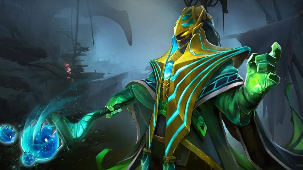 Rubick holding his staff ready to steal a spell in Dota 2.