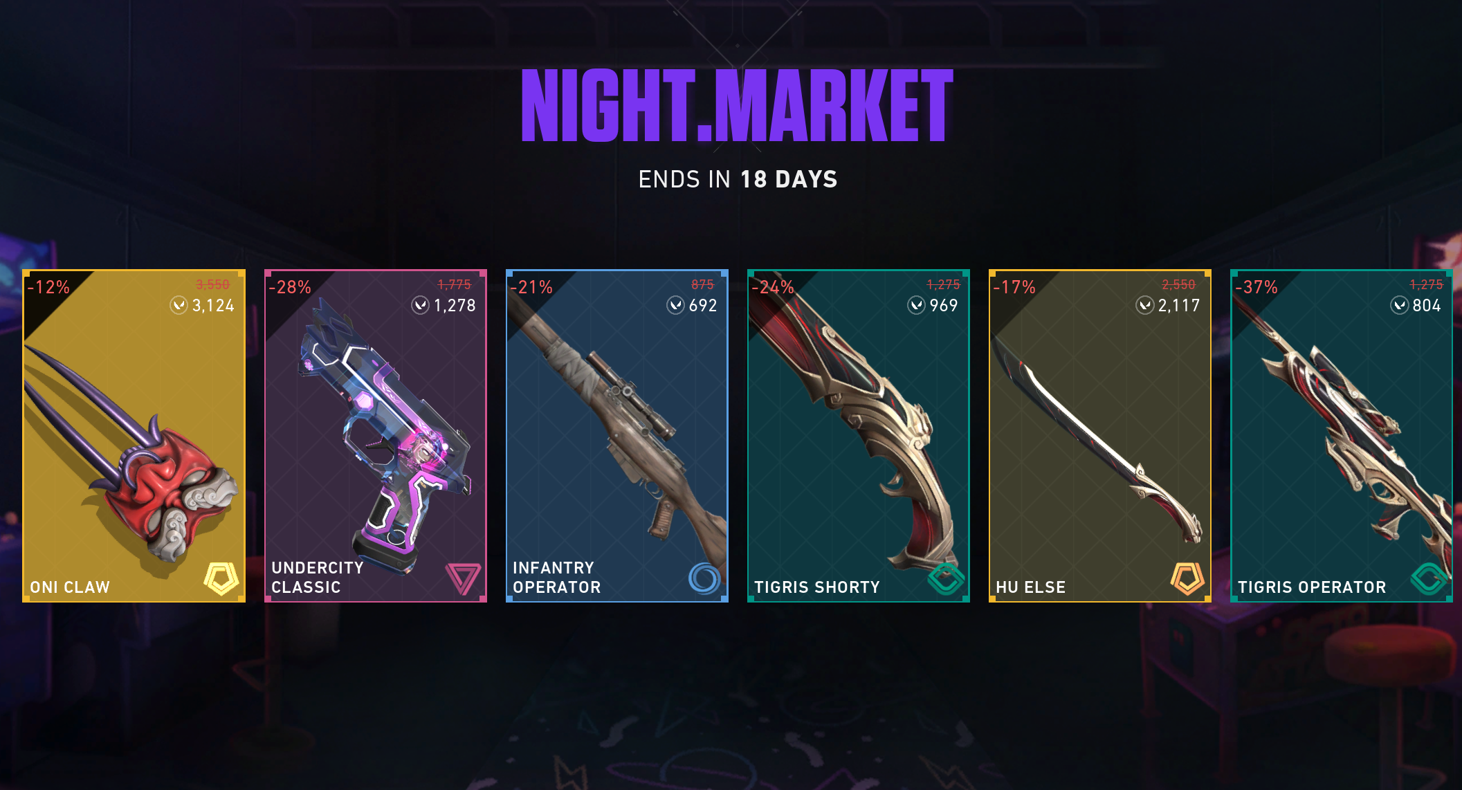 Night Market listings in VALORANT.