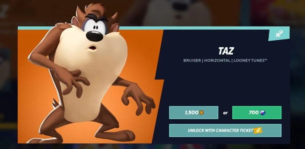 Taz unlock screen in MultiVersus