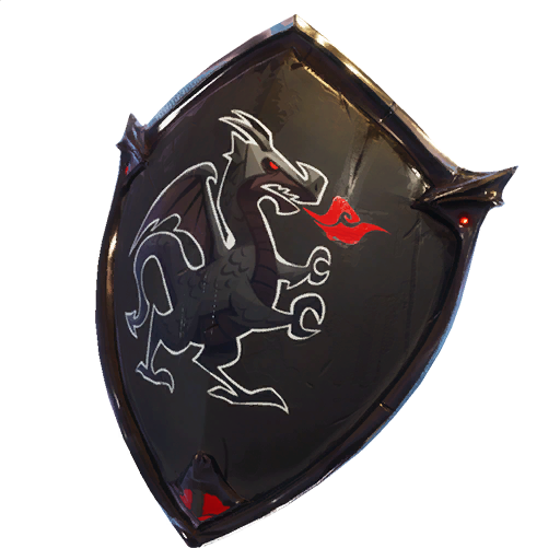 A fully black shield with a black dragon on its center, spitting flames.