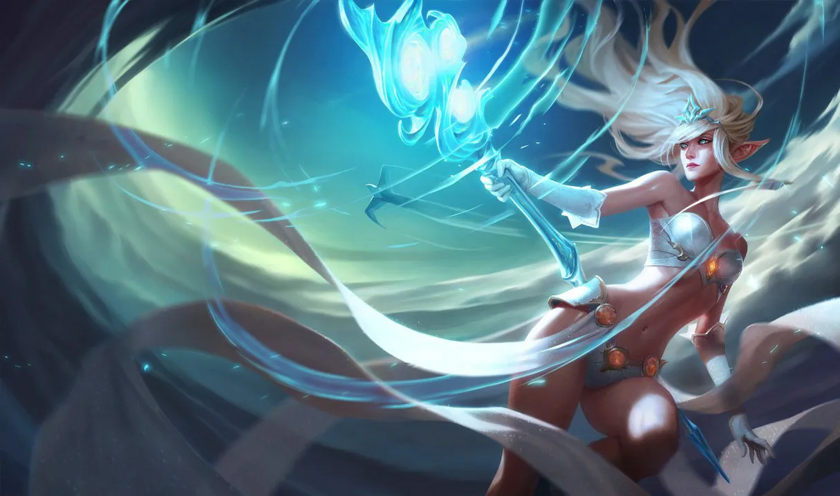 Janna wields her staff in a defensive manner in League of Legends.