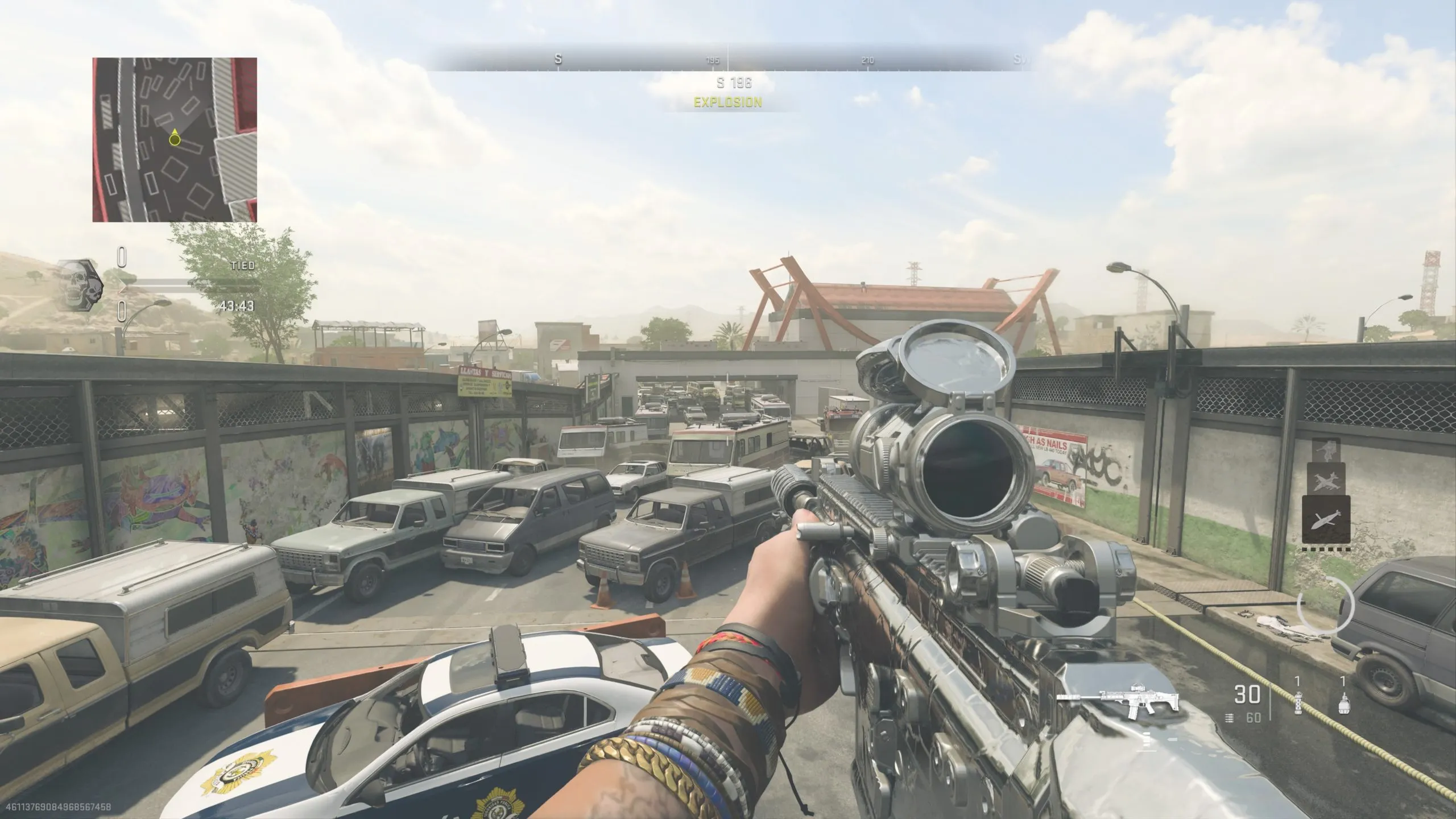 A screenshot of a Longshot sight line on the Santa Seña Border Crossing map in MW2.