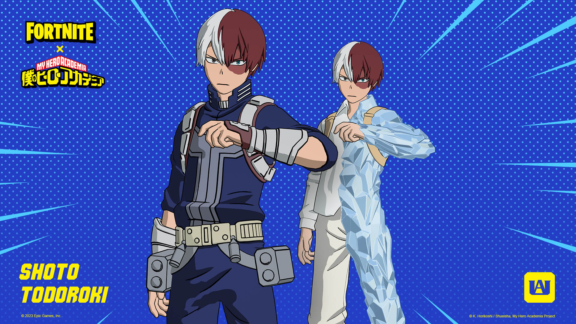 Shoto Todoroki My Hero Academia Skin in Fortnite with alternate skin behind