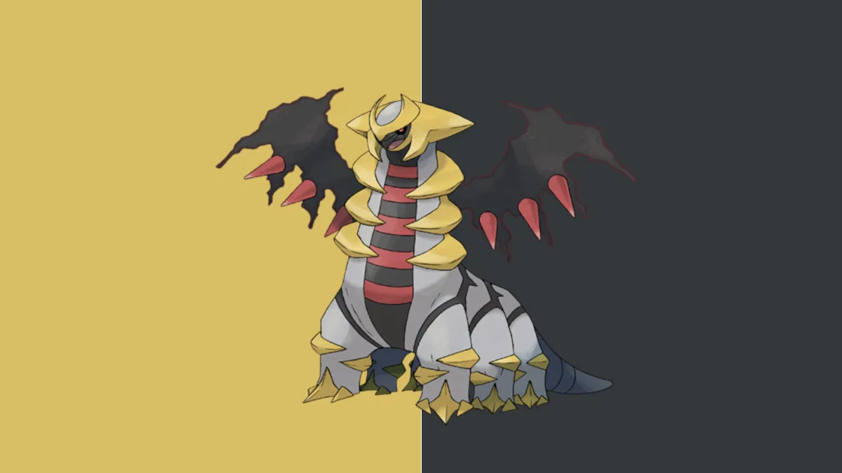 Altered Forme Giratina in Pokemon Go, a dragon-like creature with leathery, spiked wings and six legs.