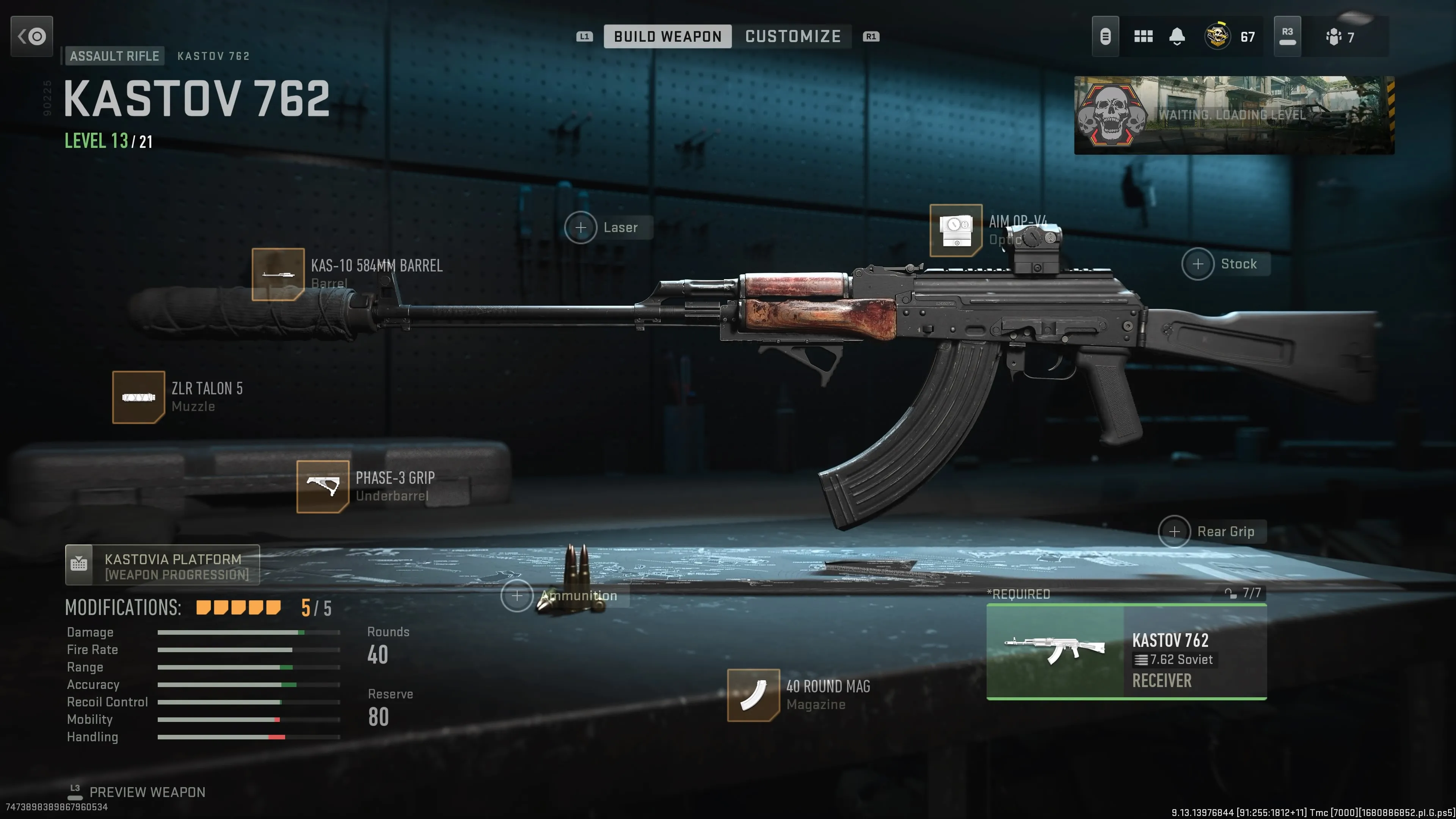 A screenshot of the Kastov 762 in Warzone.