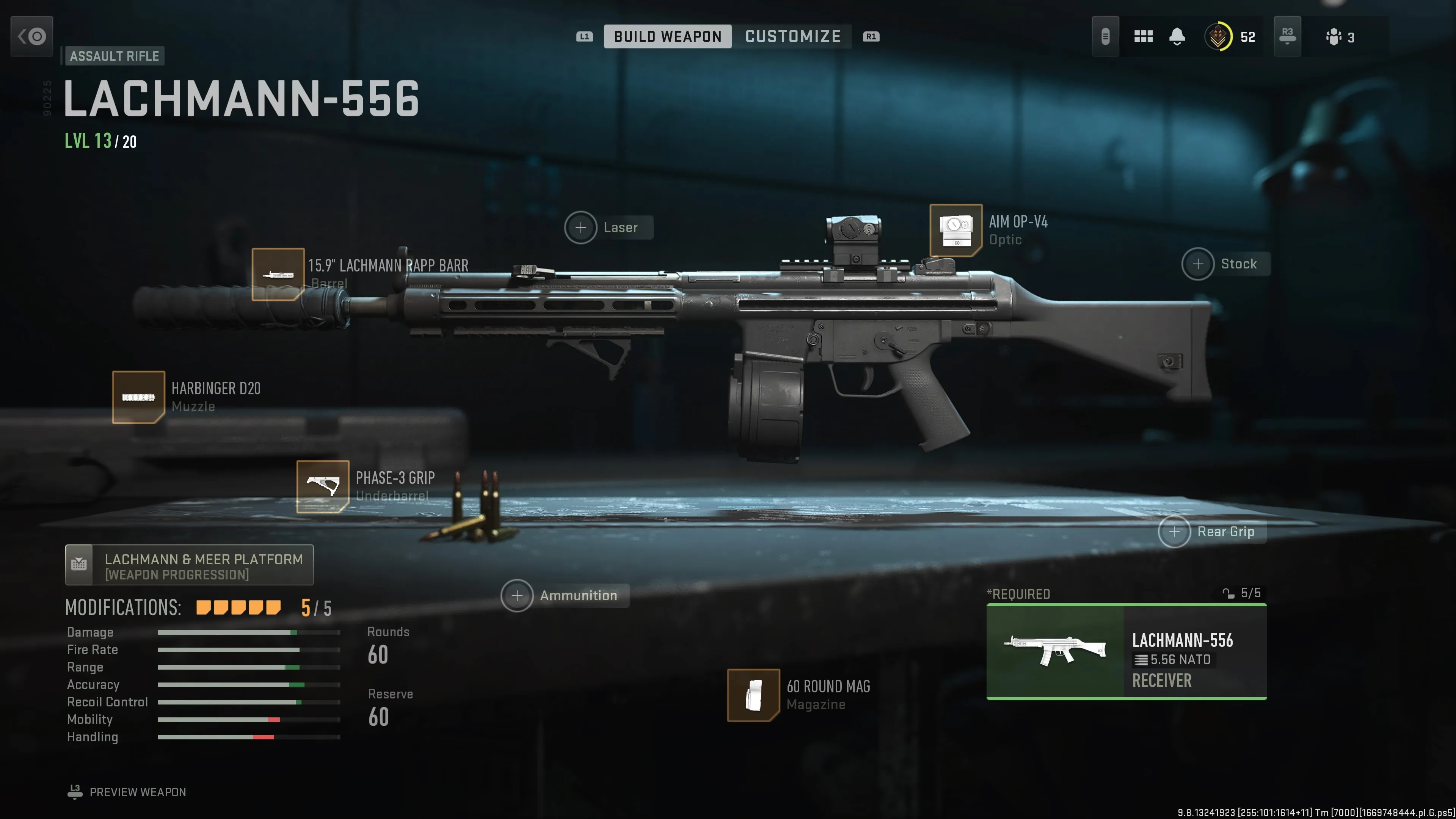 The Lachmann-556 in the gunsmith screen.