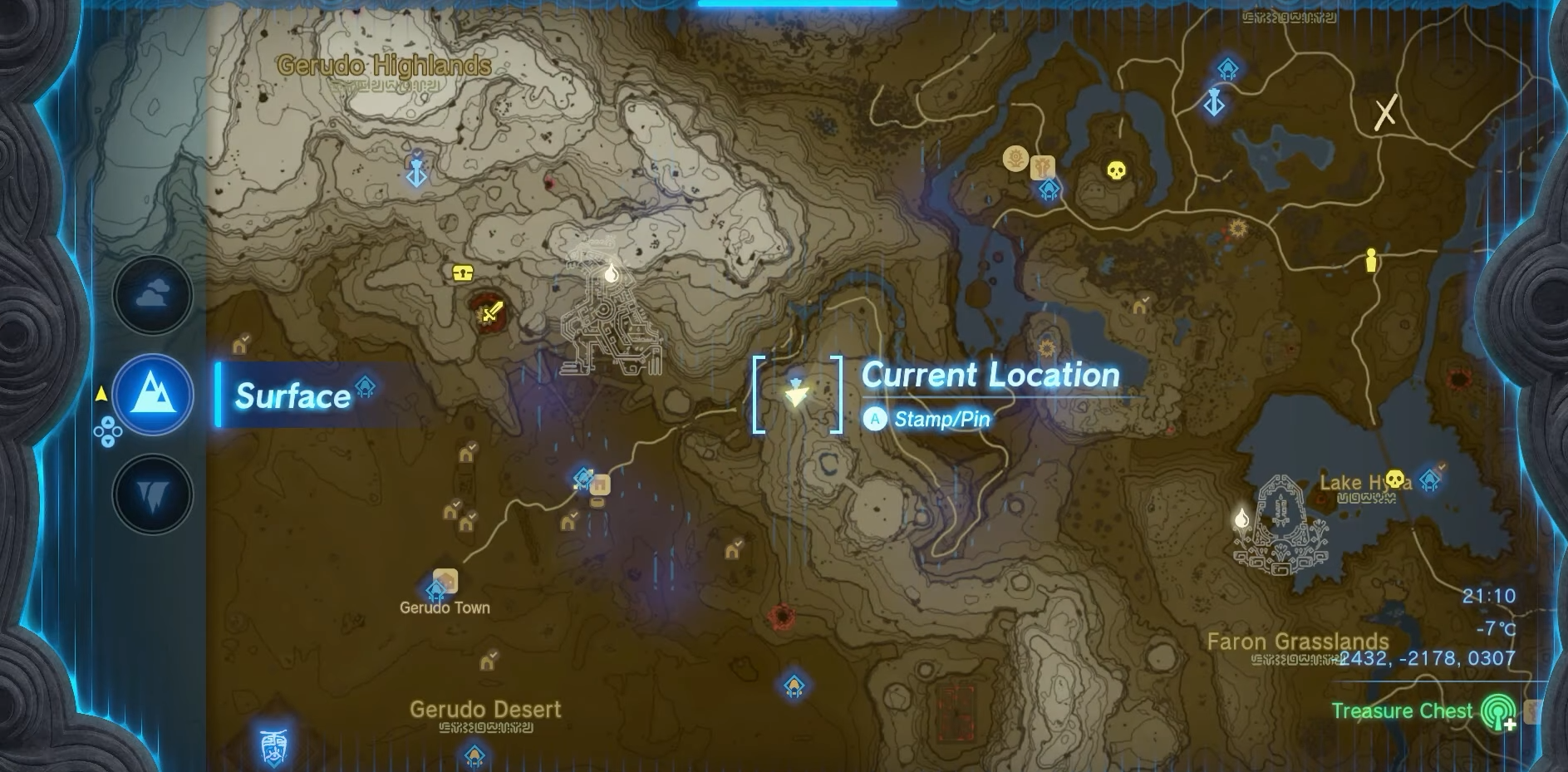 Image of TOTK map with a current location of Farosh