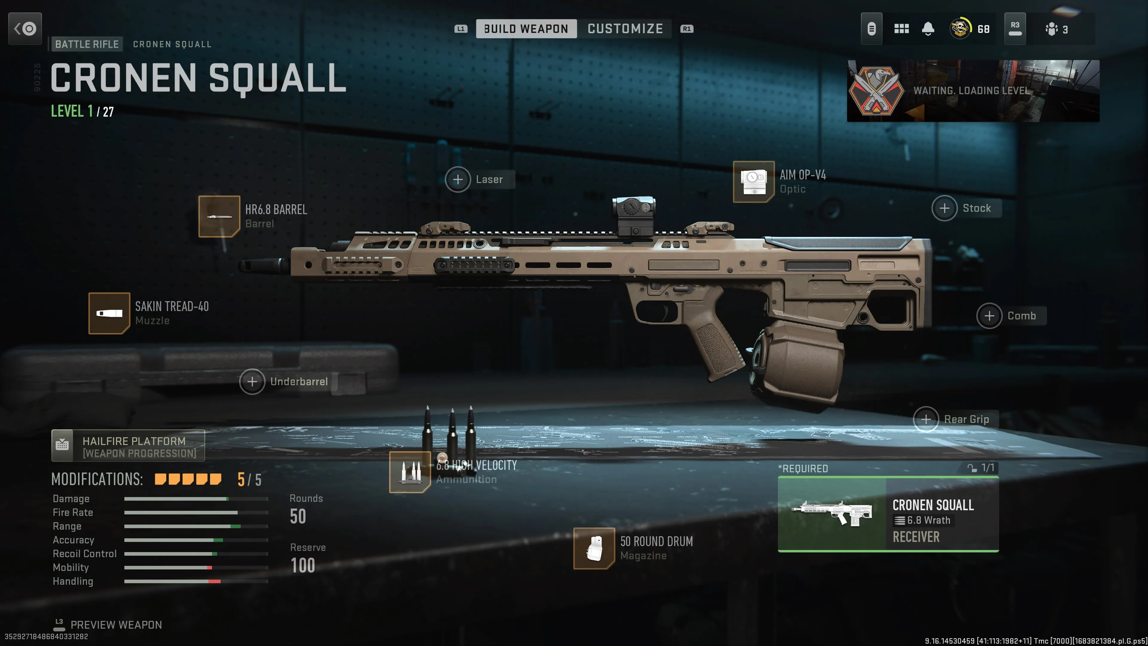 A screenshot of the Gunsmith for the best Cronen Squall loadout in Warzone 2.