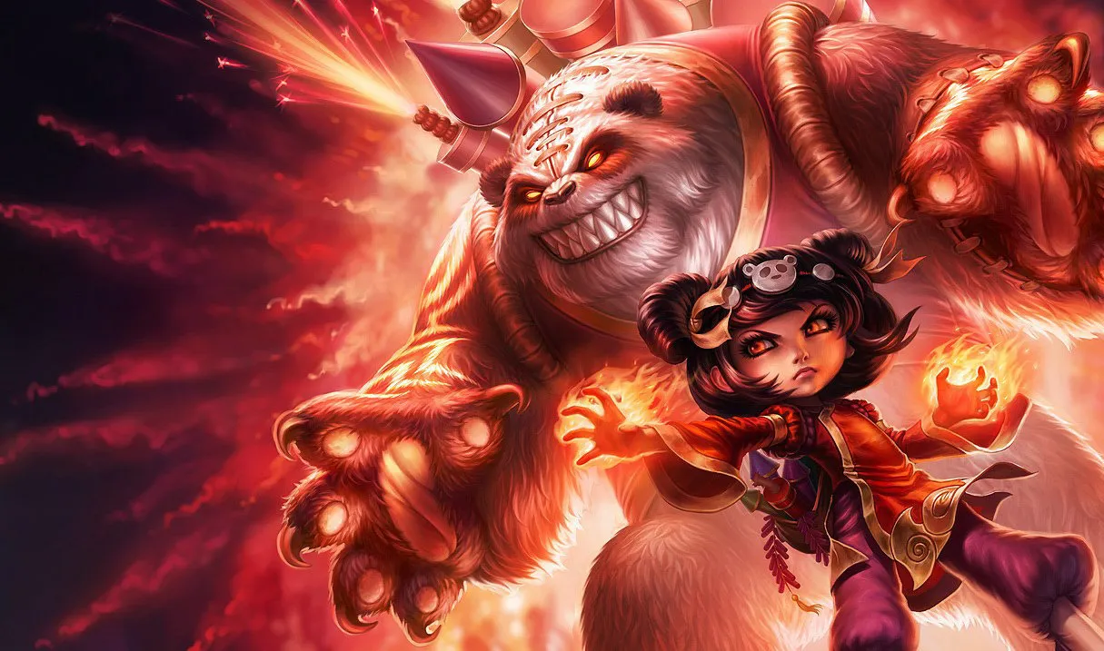 Annie and Tibbers looking forward in their splash art.