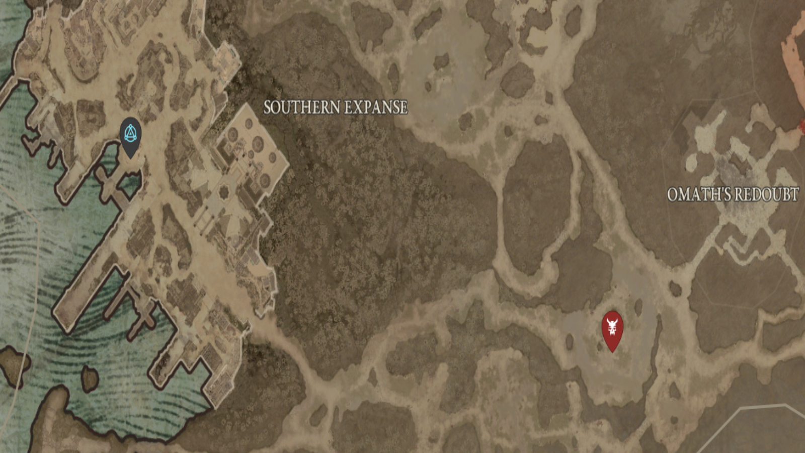 The location of Priestess Qin shown on the Diablo 4 map, east of Gea Kul.