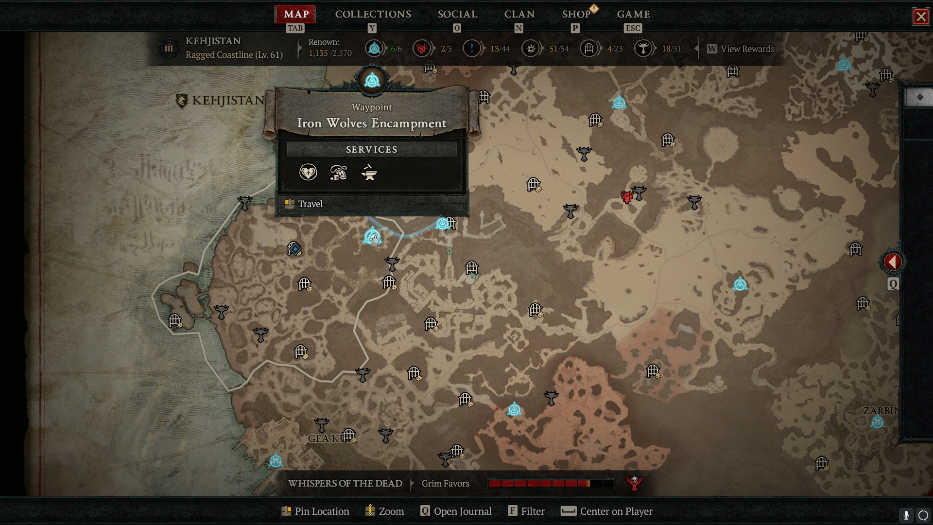 A screenshot of the Iron Wolves Encampment in Kehjistan.