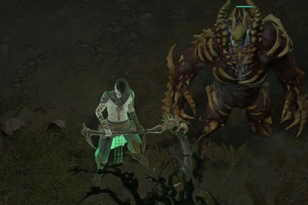 An image of the Necromancer standing by his Bone Golem in Diablo 4.