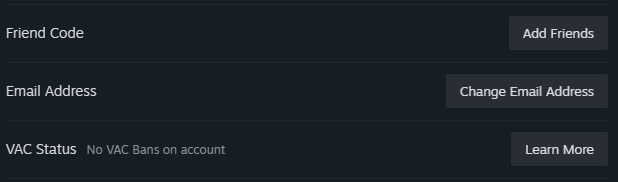 Screenshot of VAC Bans on Steam account