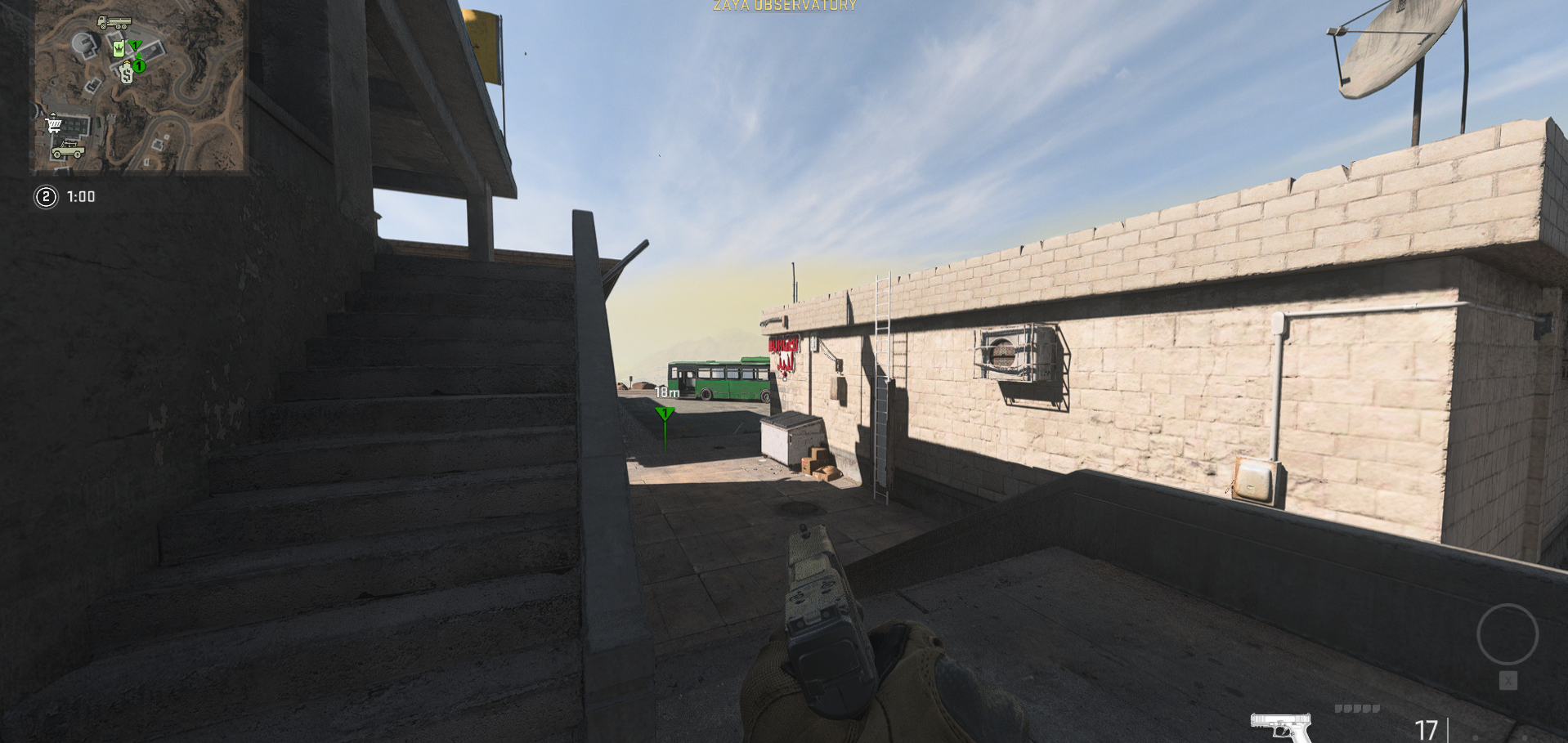 Screengrab of a dumpster in between two buildings in DMZ. 