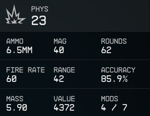 All weapons stats in Starfield