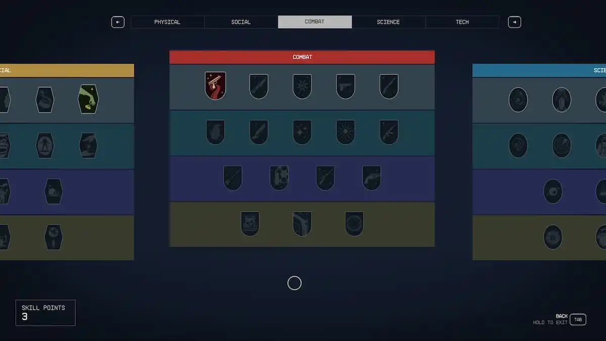 General Skills Screen in Starfield