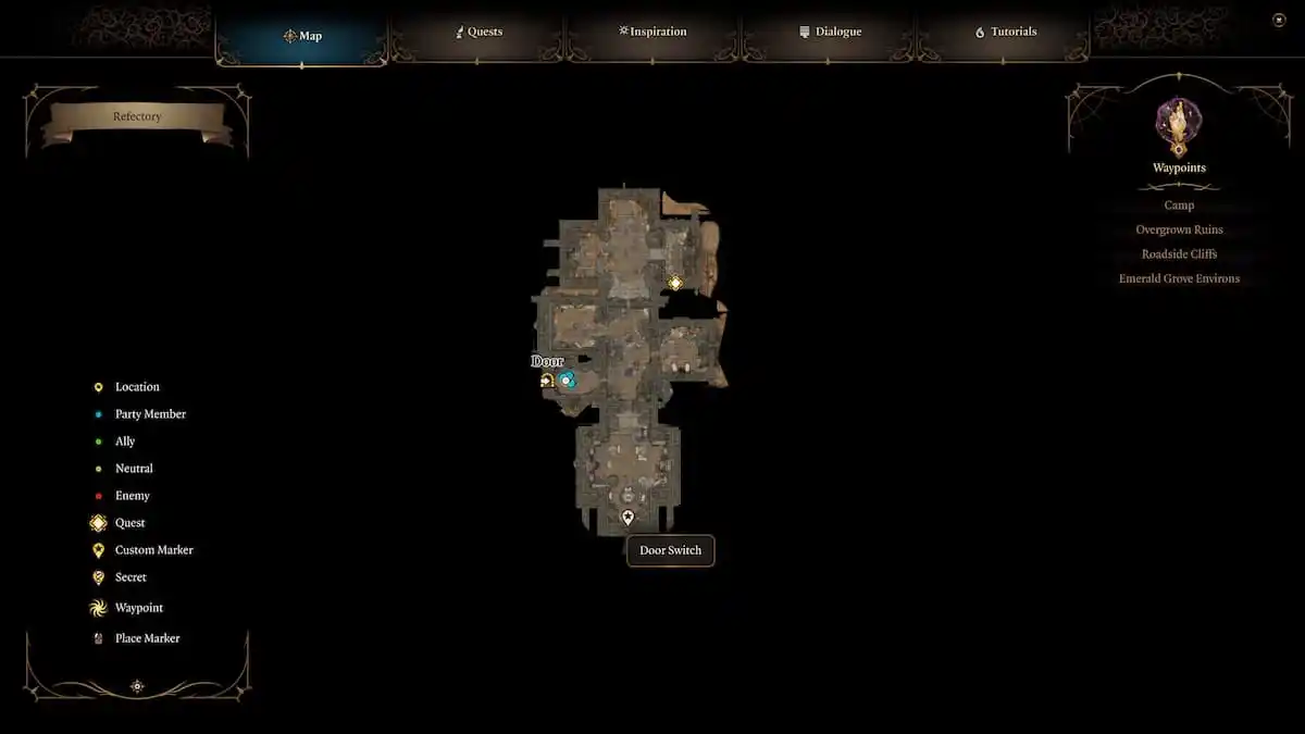 A map of the Refectory in Baldur's Gate 3.