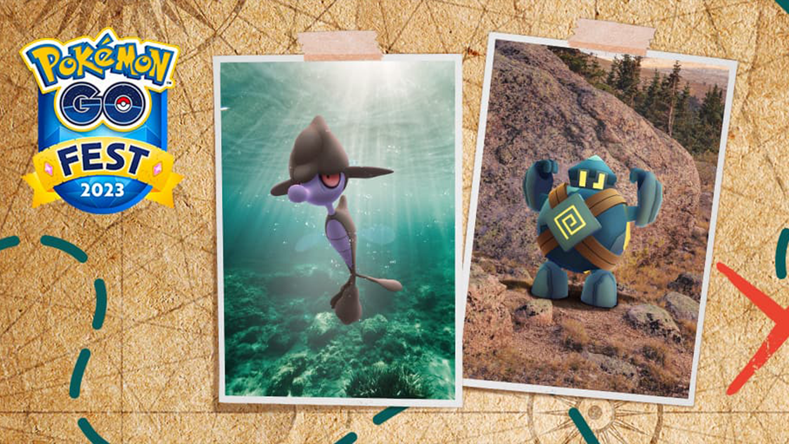 Skrelp and Golett featured on a Pokemon Go treasure map.