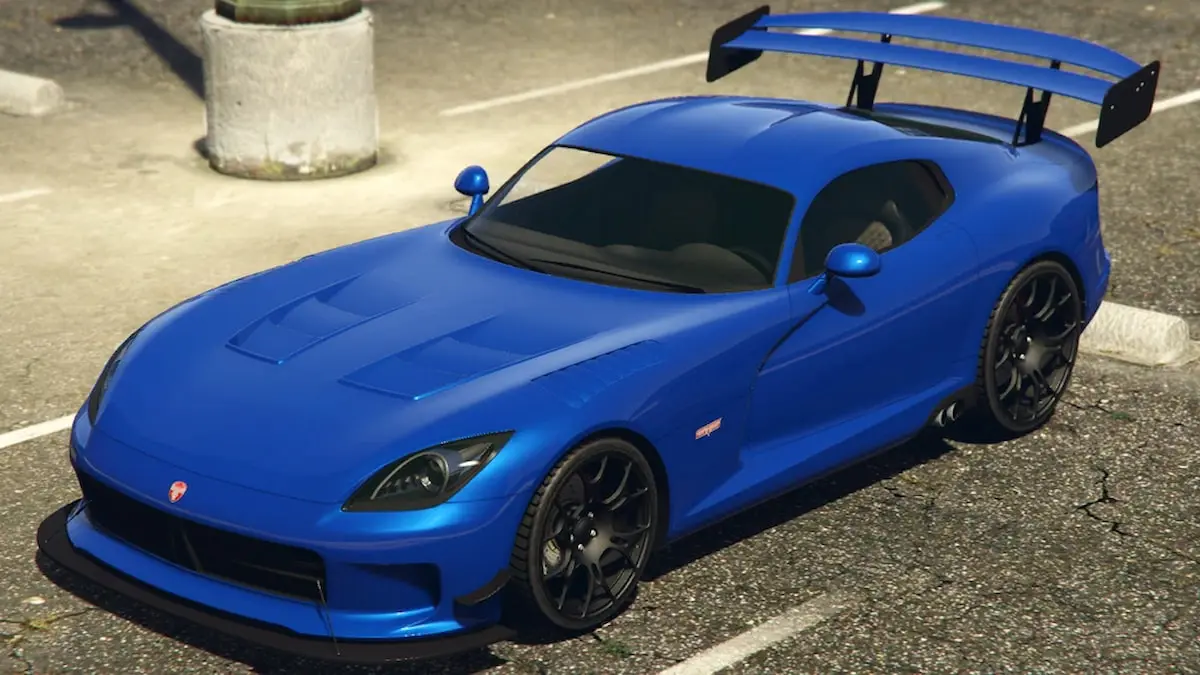 Blue Bravado Banshee GTS sports car parked in Grand Theft Auto 5