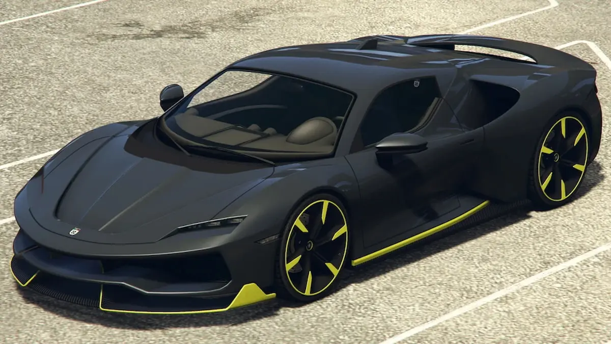 Grand Theft Auto V Grotti Itali RSX in black with a green stripe