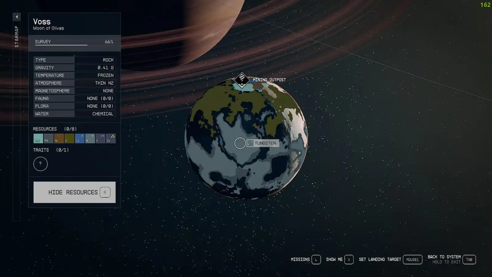 Scan showing elements on Voss moon in Starfield