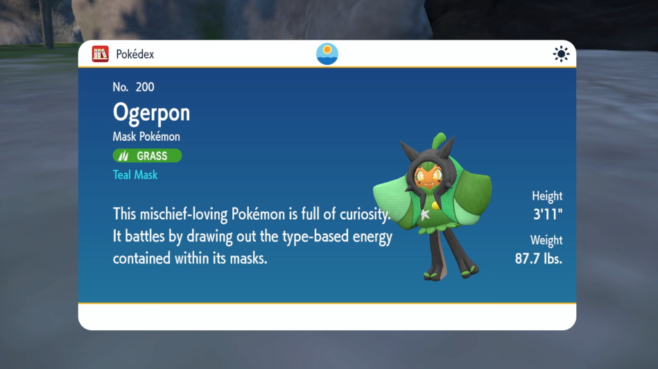 Ogerpon's Scarlet and Violet Pokedex entry.