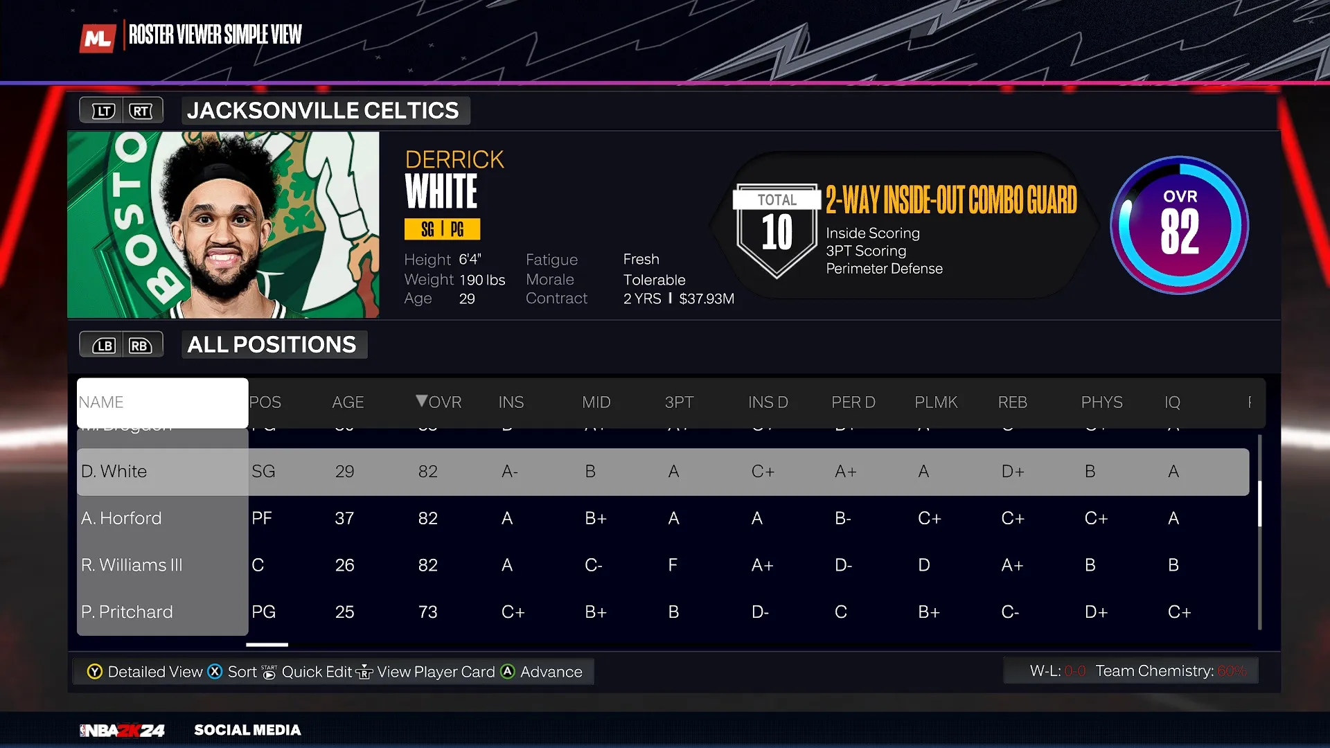 Derrick White of the Celtics in NBA 2K24 MyLEAGUE