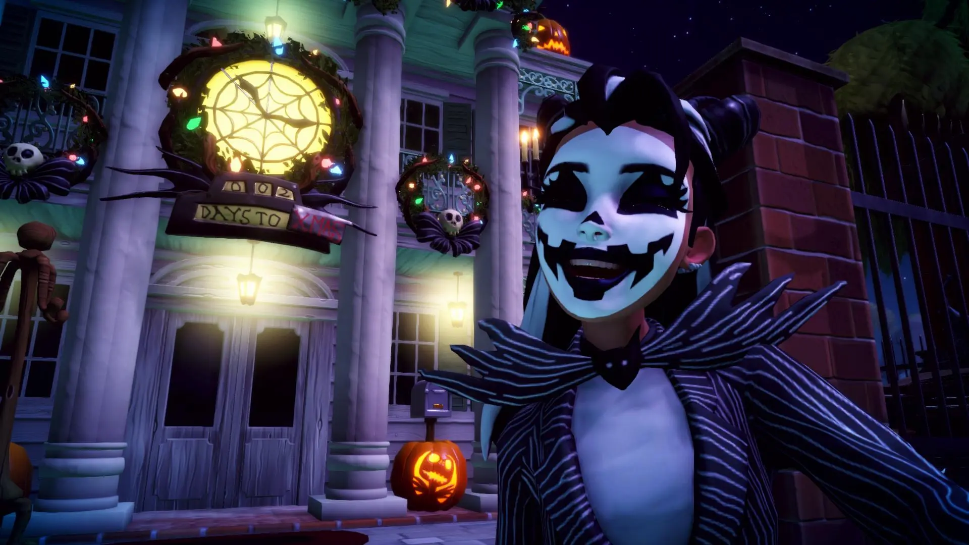 The player taking a selfie with the Haunted Mansion.