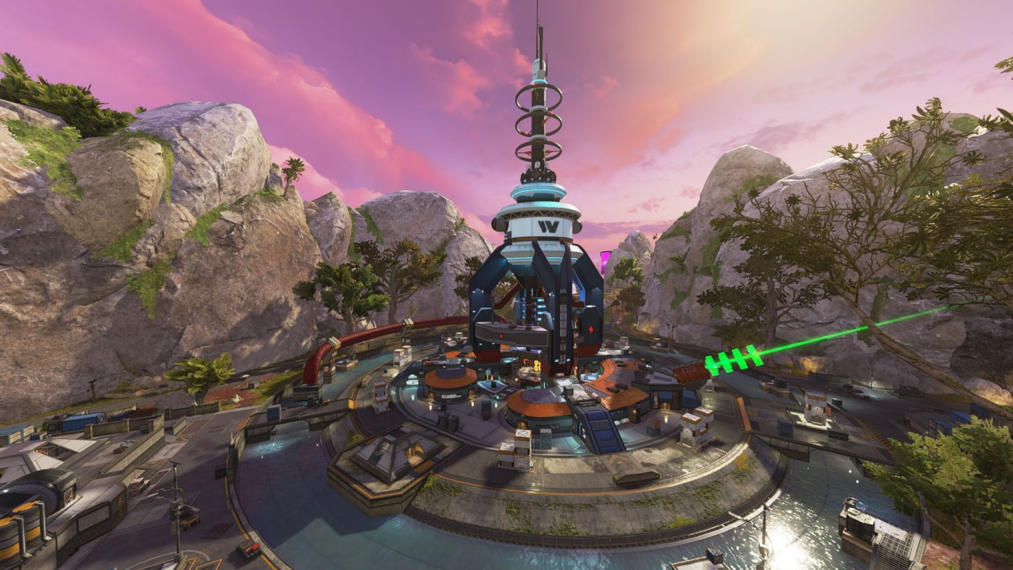 A screenshot of the new Storm Point POI Wattson's Pylon.