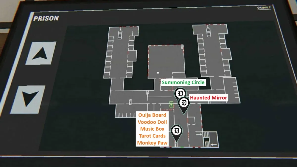 All prison cursed item locations in Phasmophobia.