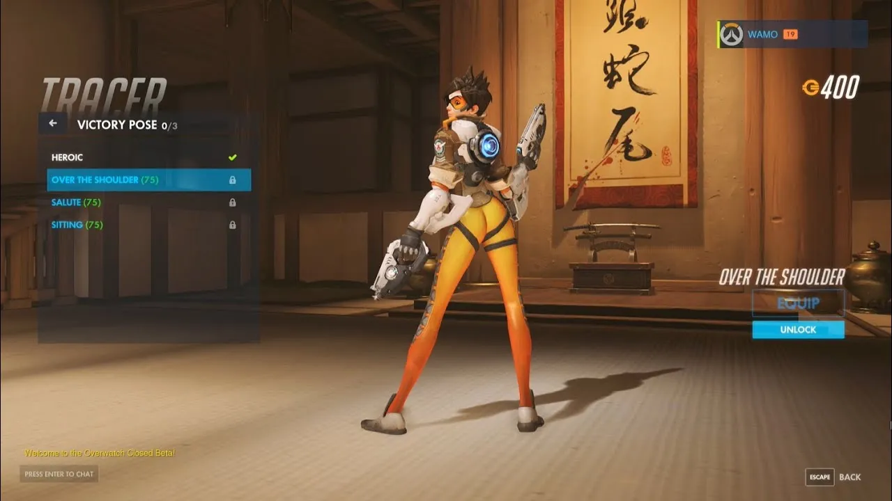 tracer in her original skin and over the shoulder pose