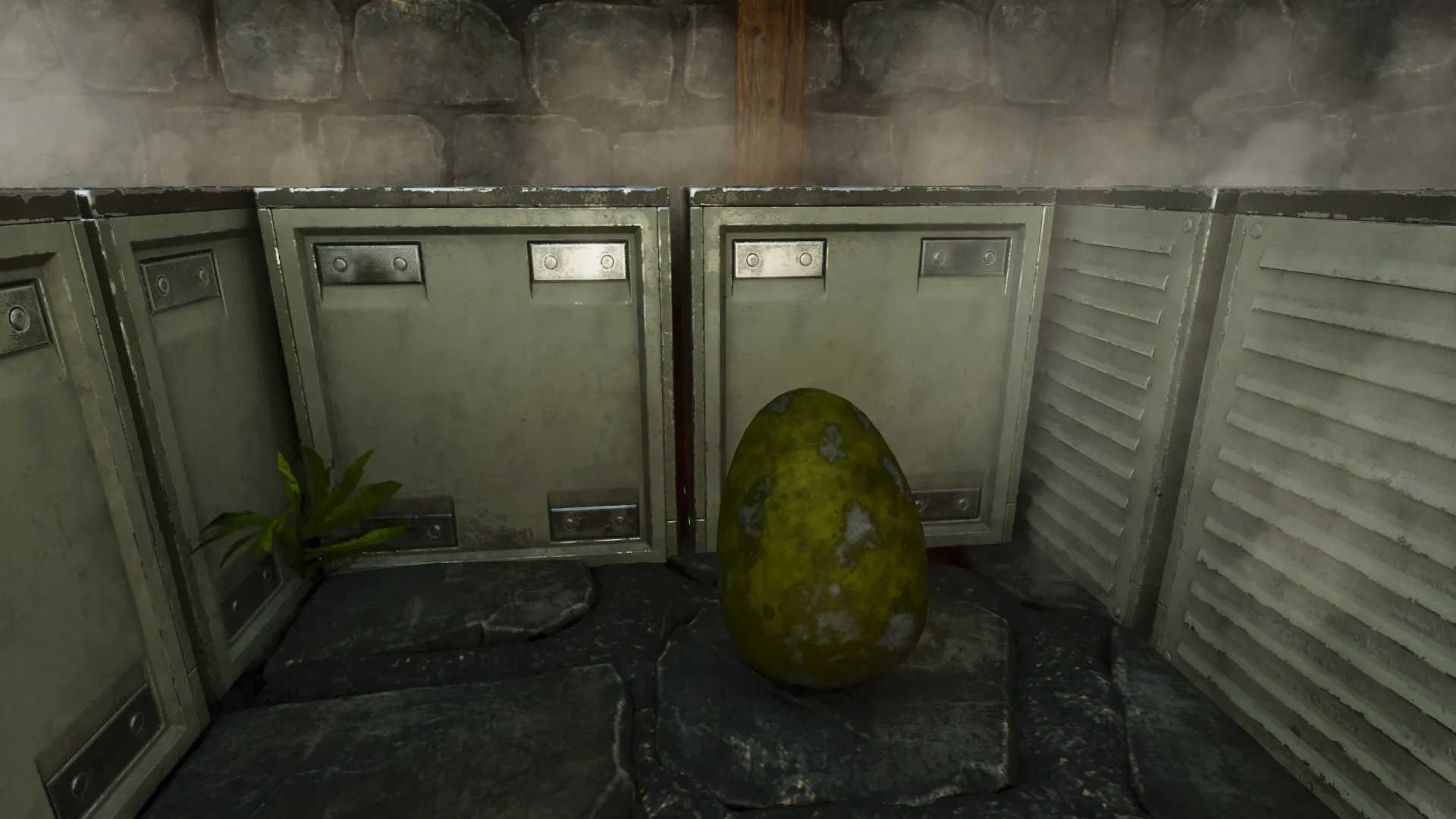 A Triceratops egg surrounded by Air Conditioners in Ark: Survival Ascended.