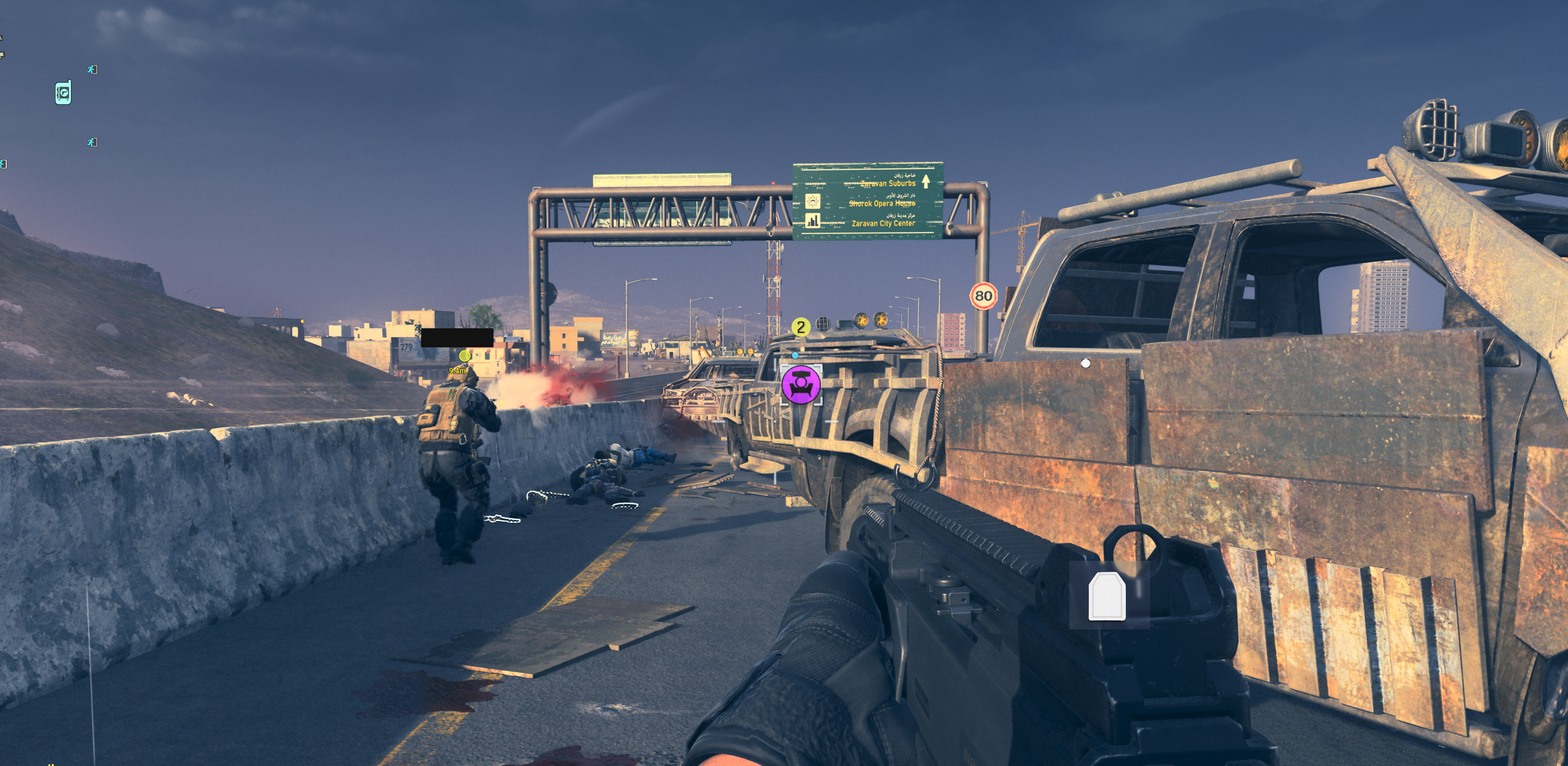 A player walking alongside a Mercenary Convoy in MW3 Zombies.