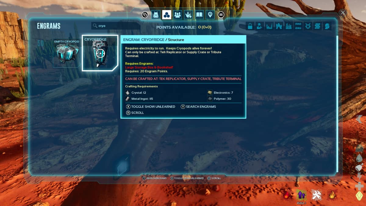The Cryofridge Engram shown in Ark: Survival Ascended.