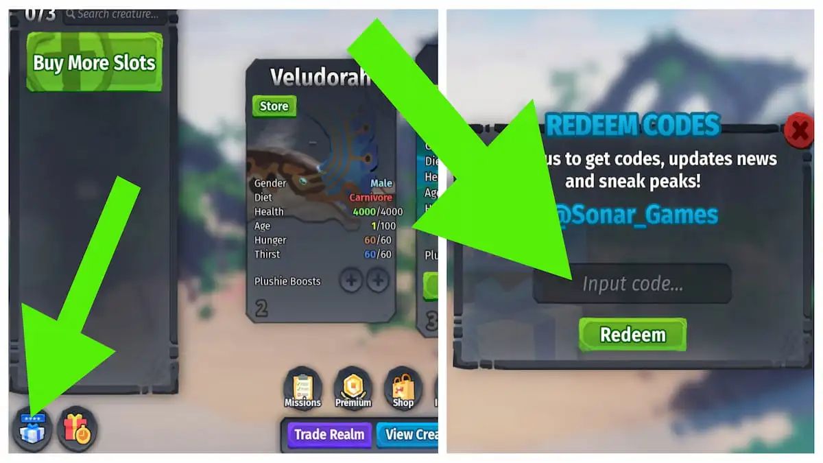 How to redeem codes in Creatures of Sonaria