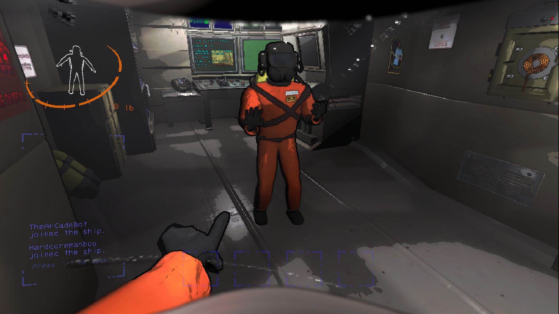 A player pointing at a dancing player in Lethal Company.