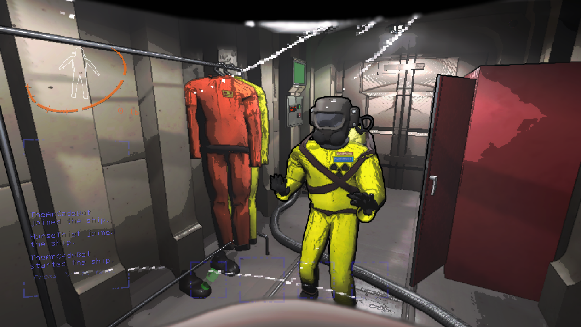 A player dancing in Lethal Company while wearing the Hazard Suit.