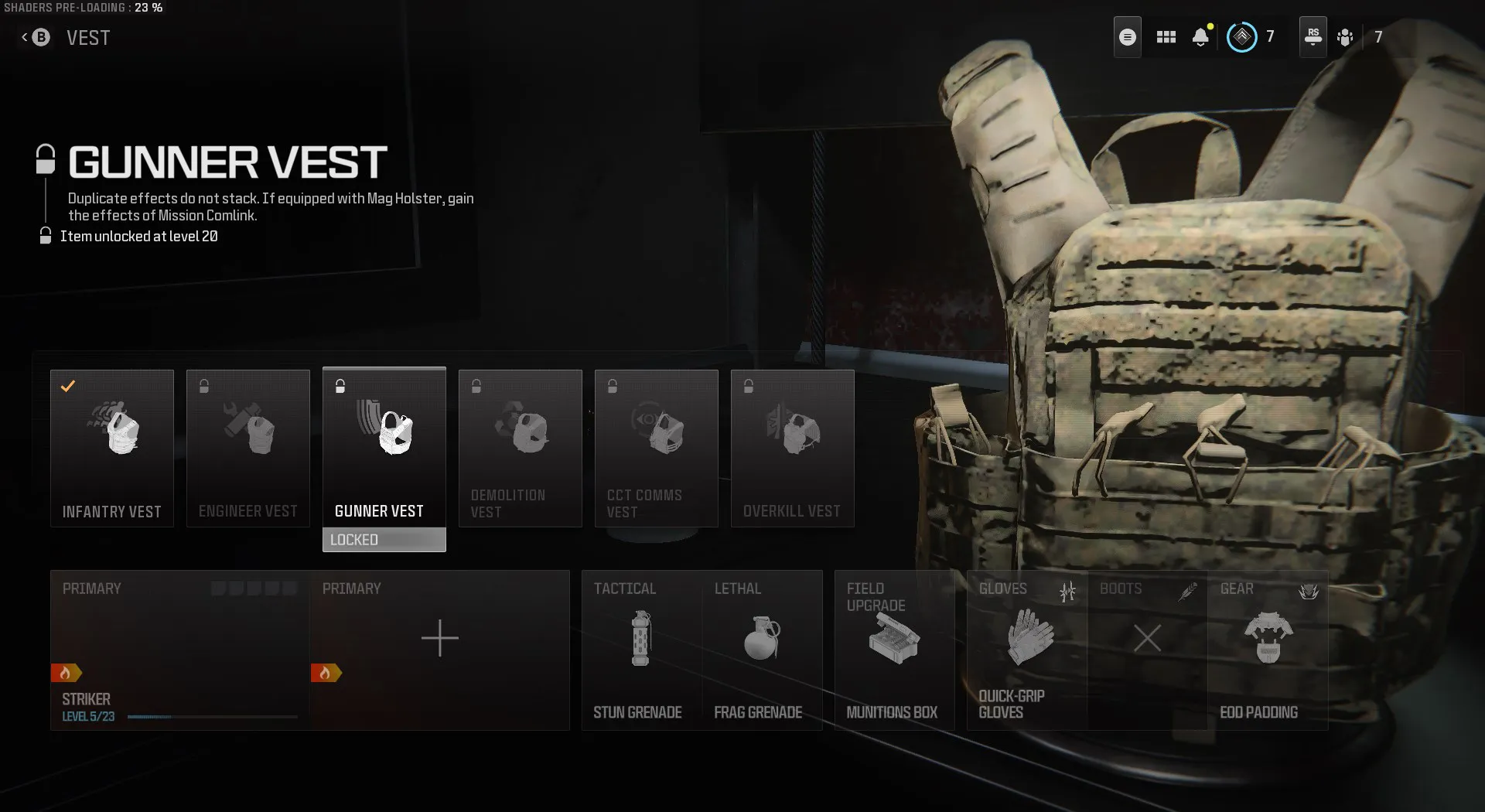 MW3's Gunner Vest, in the game's Loadout system.