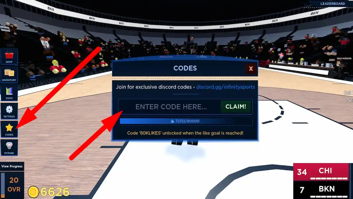 How to redeem codes in Basketball Legends