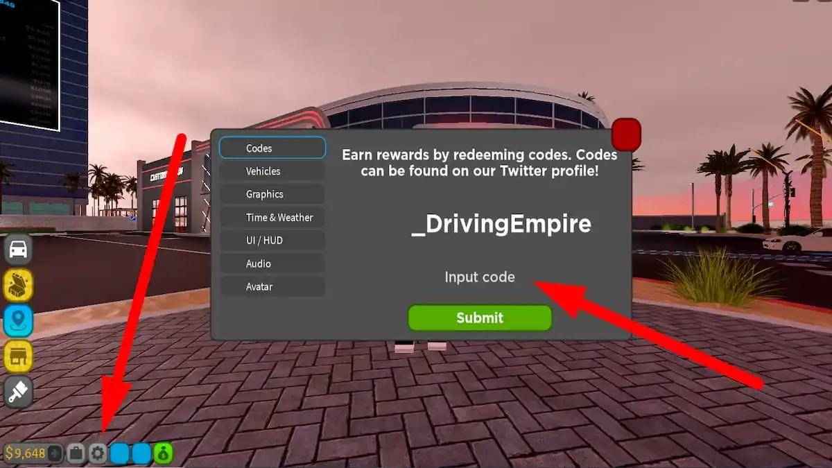 How to redeem codes in Driving Empire