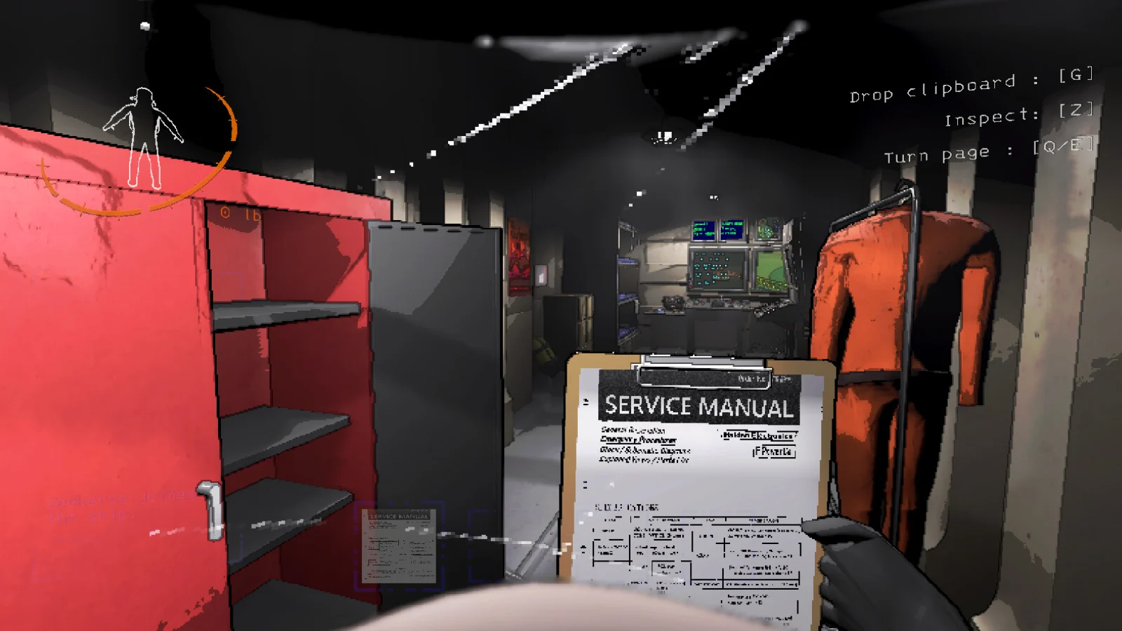 A clipboard and some suits in Lethal Company.