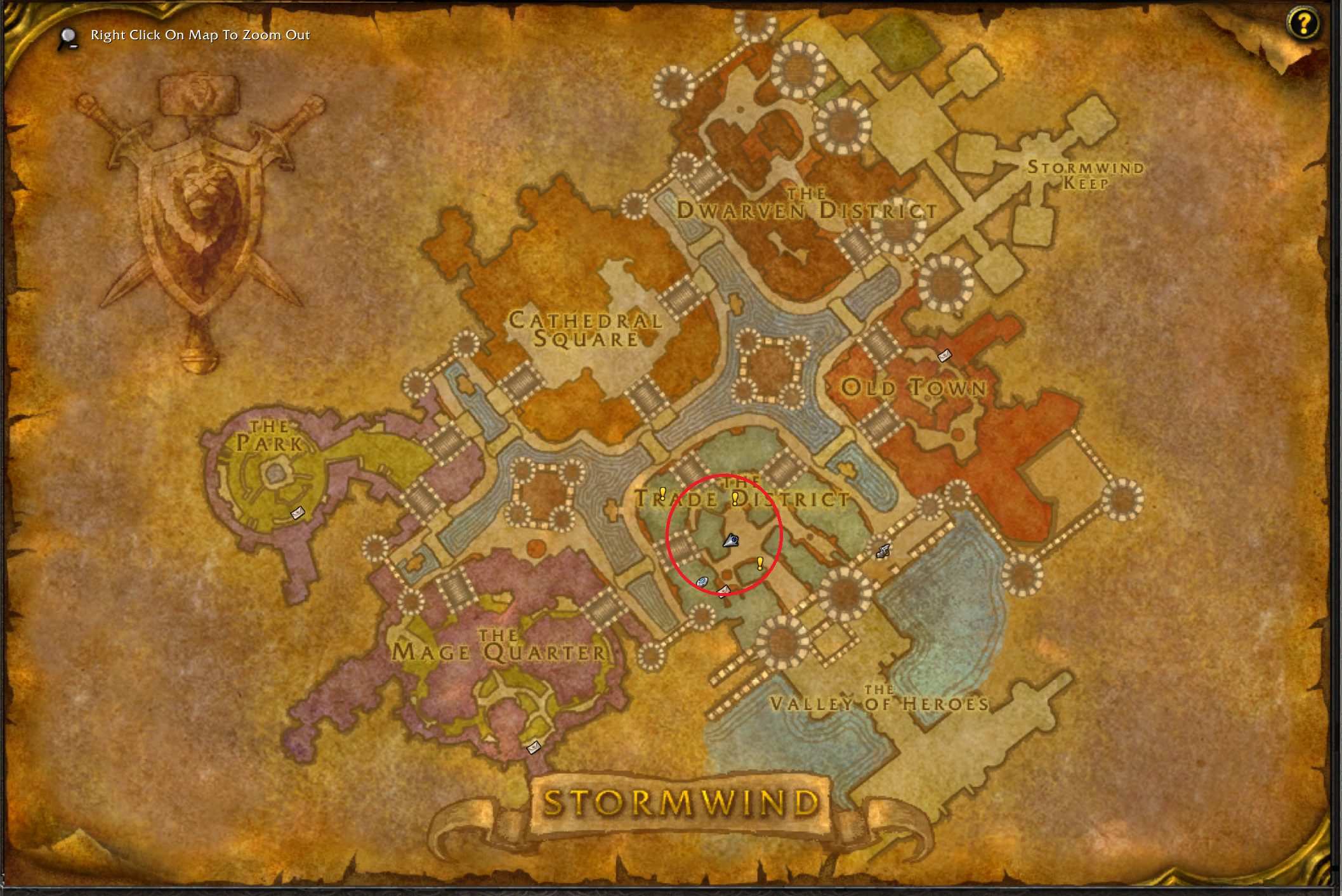 Map of Stormwind showing the exact location of Supplies Officer