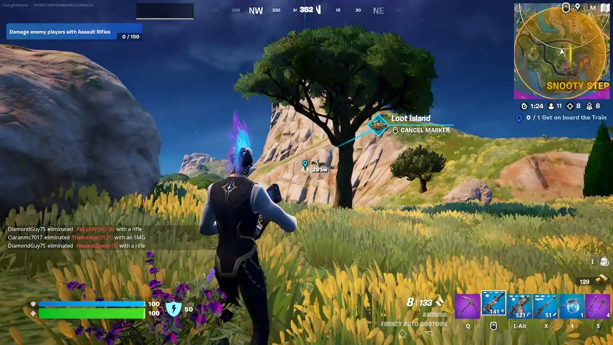 The Loot Island marker in a Fortnite match.