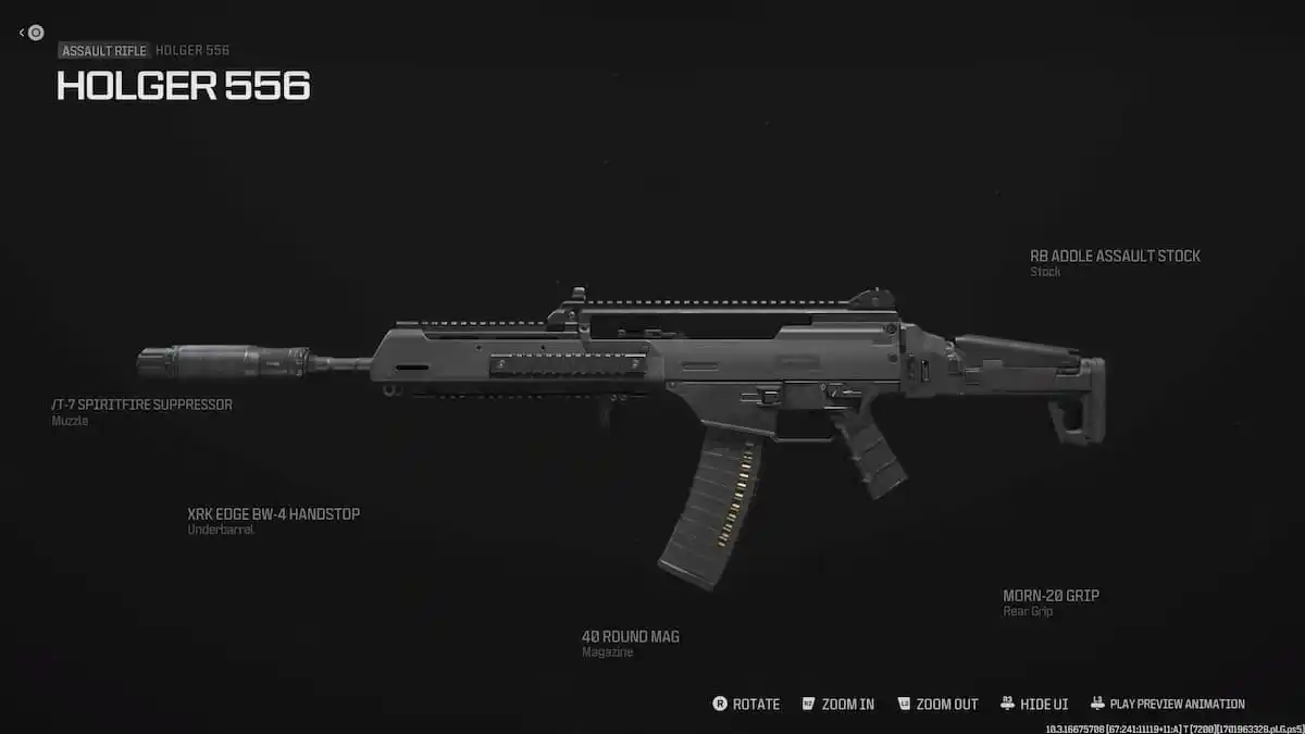 A screenshot of the best Holger 556 loadout in Warzone.