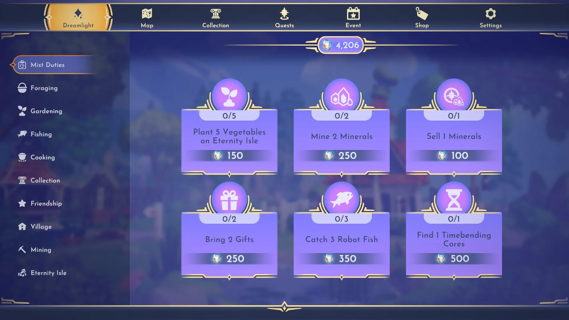 The Mist Duties screen in Disney Dreamlight Valley.