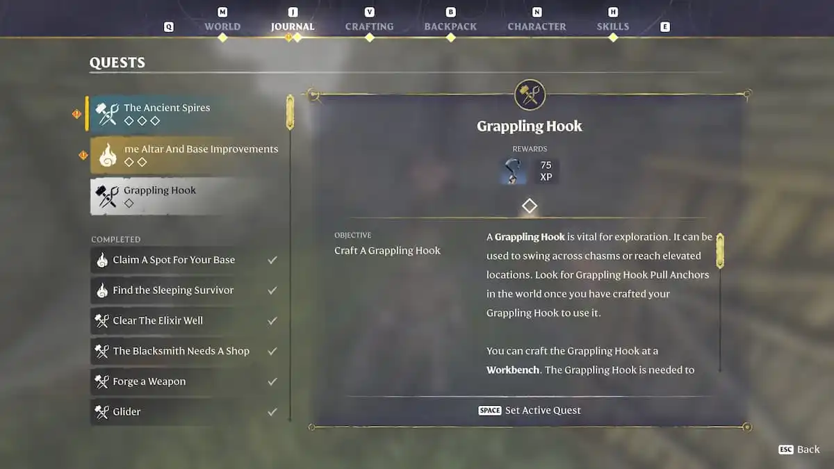 Grappling Hook quest description in Enshrouded