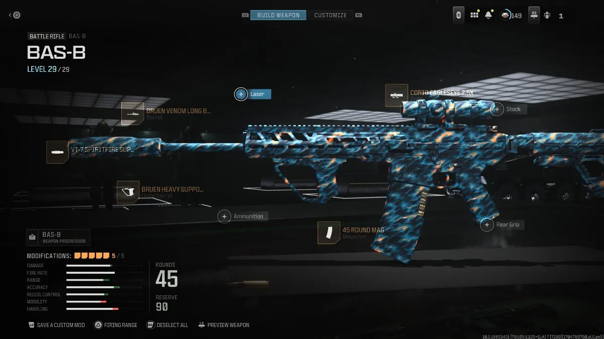 The BAS-B rifle in Call of Duty Modern Warfare 3, with a custom paint work.