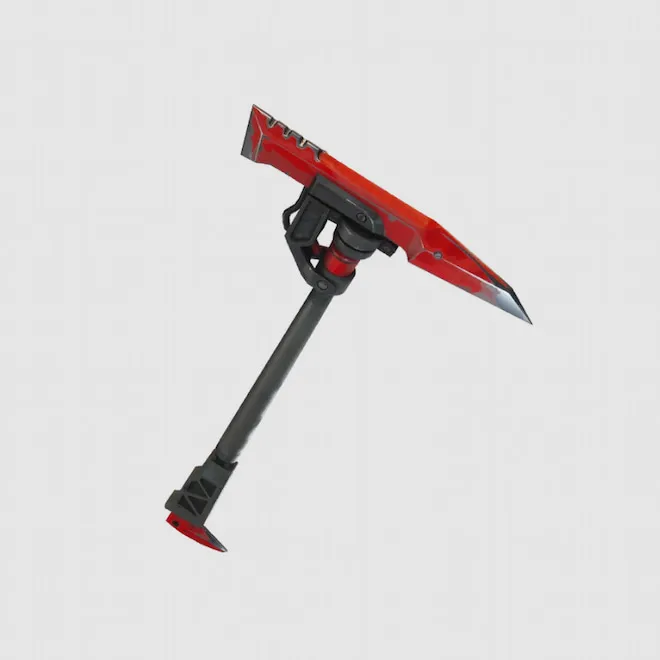 Instigator Pickaxe in Fortnite, a red climbing axe with a mettalic, sharp end.