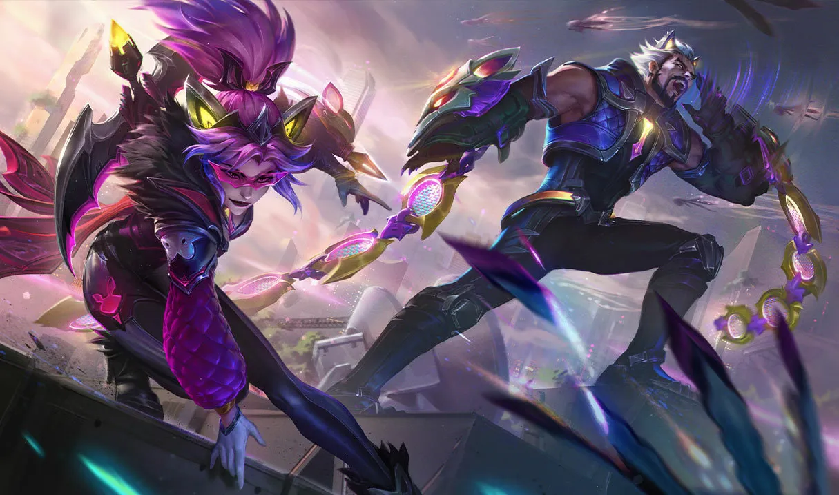 Sylas shouting, with Vayne looking ahead next to him.